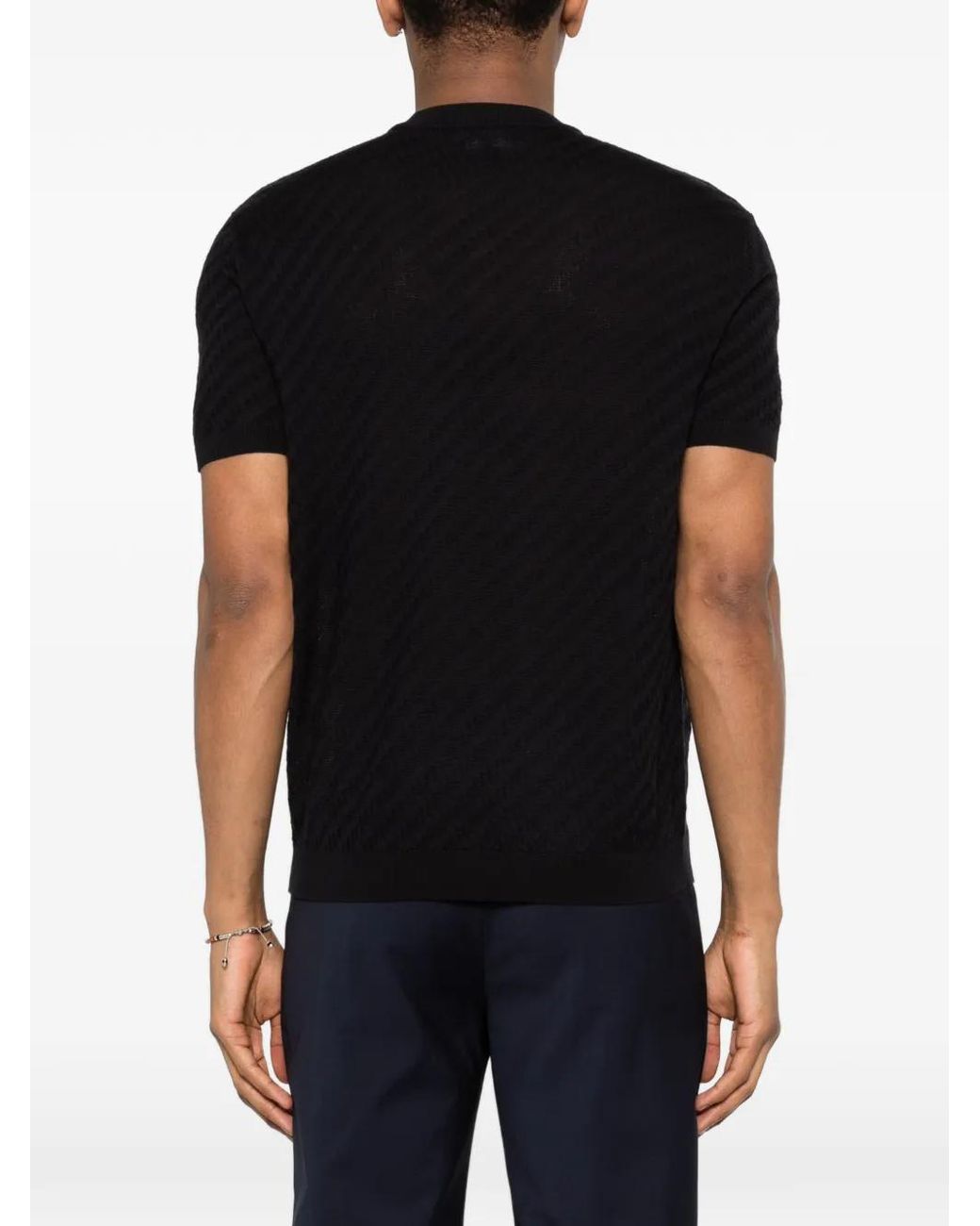 Emporio Armani Black Short-Sleeved Jacquard Sweater for men