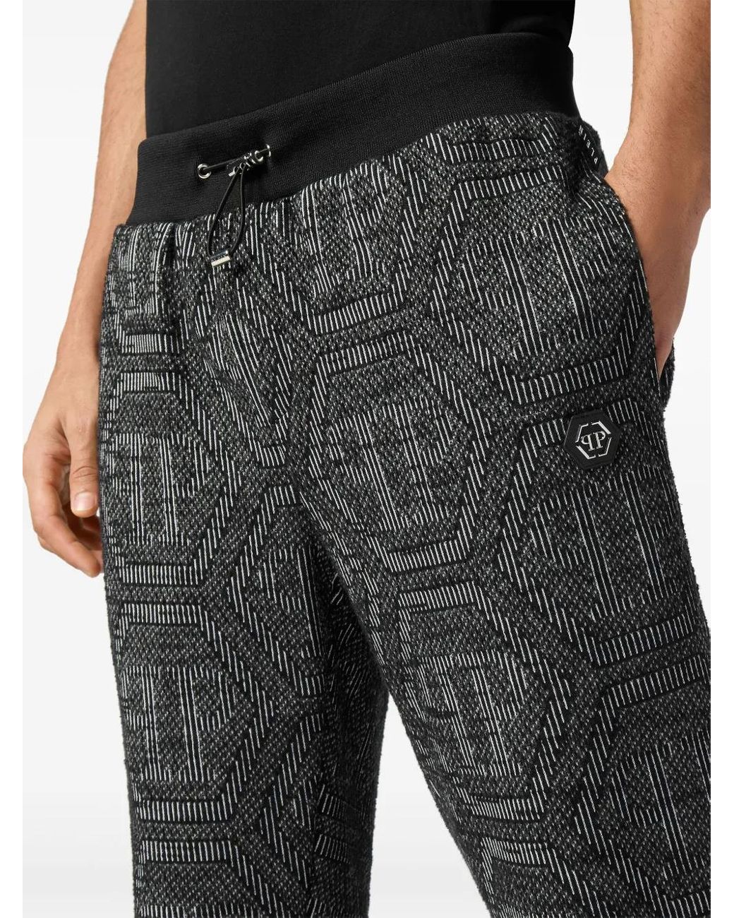 Philipp Plein Gray Monogram-Jacquard Track Pants for men