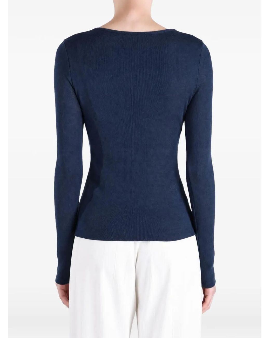 Amomento Blue Long-Sleeve Boat-Neck Top