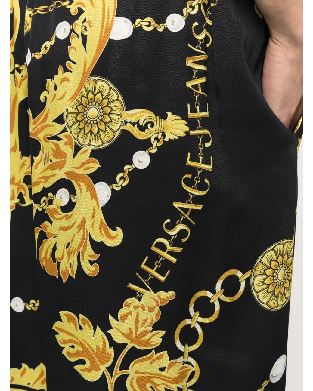 Versace Jeans Couture Yellow Barocco-Print Drop-Crotch Shorts for men