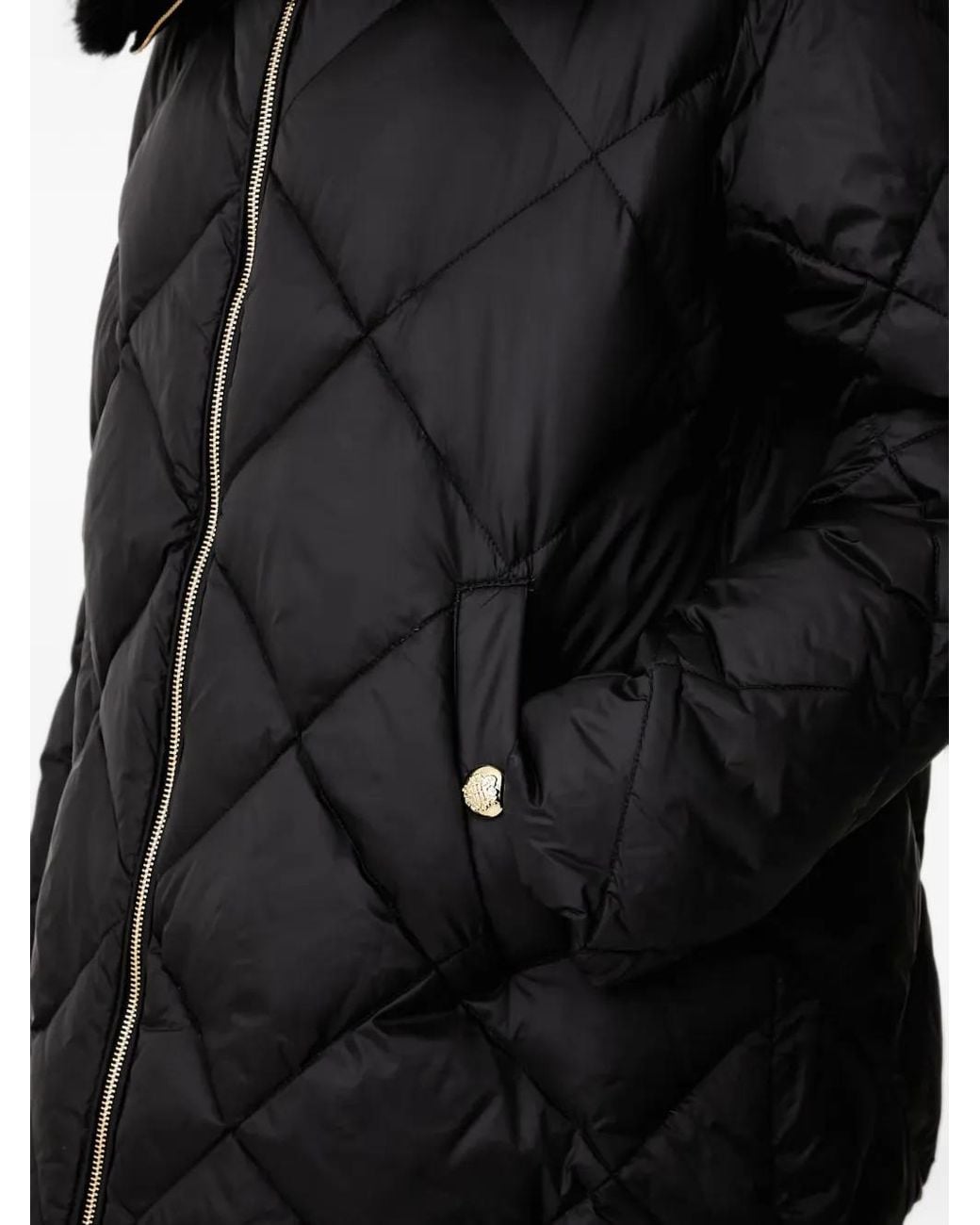 Fracomina Black Diamond-Quilted Faux-Fur-Collar Jacket