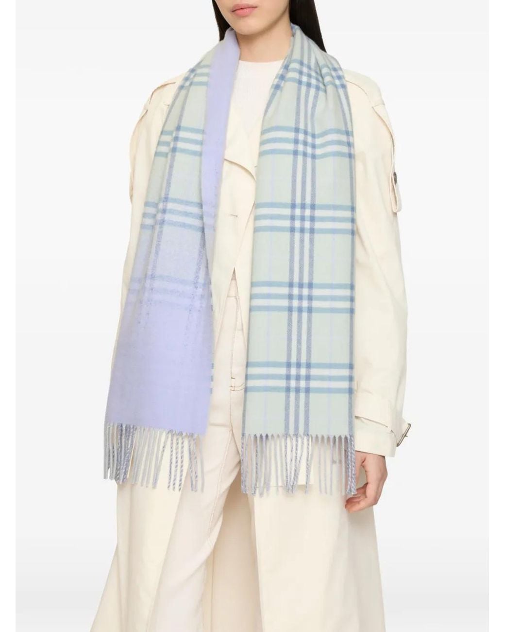 Burberry Purple Gradient Check Cashmere Scarf