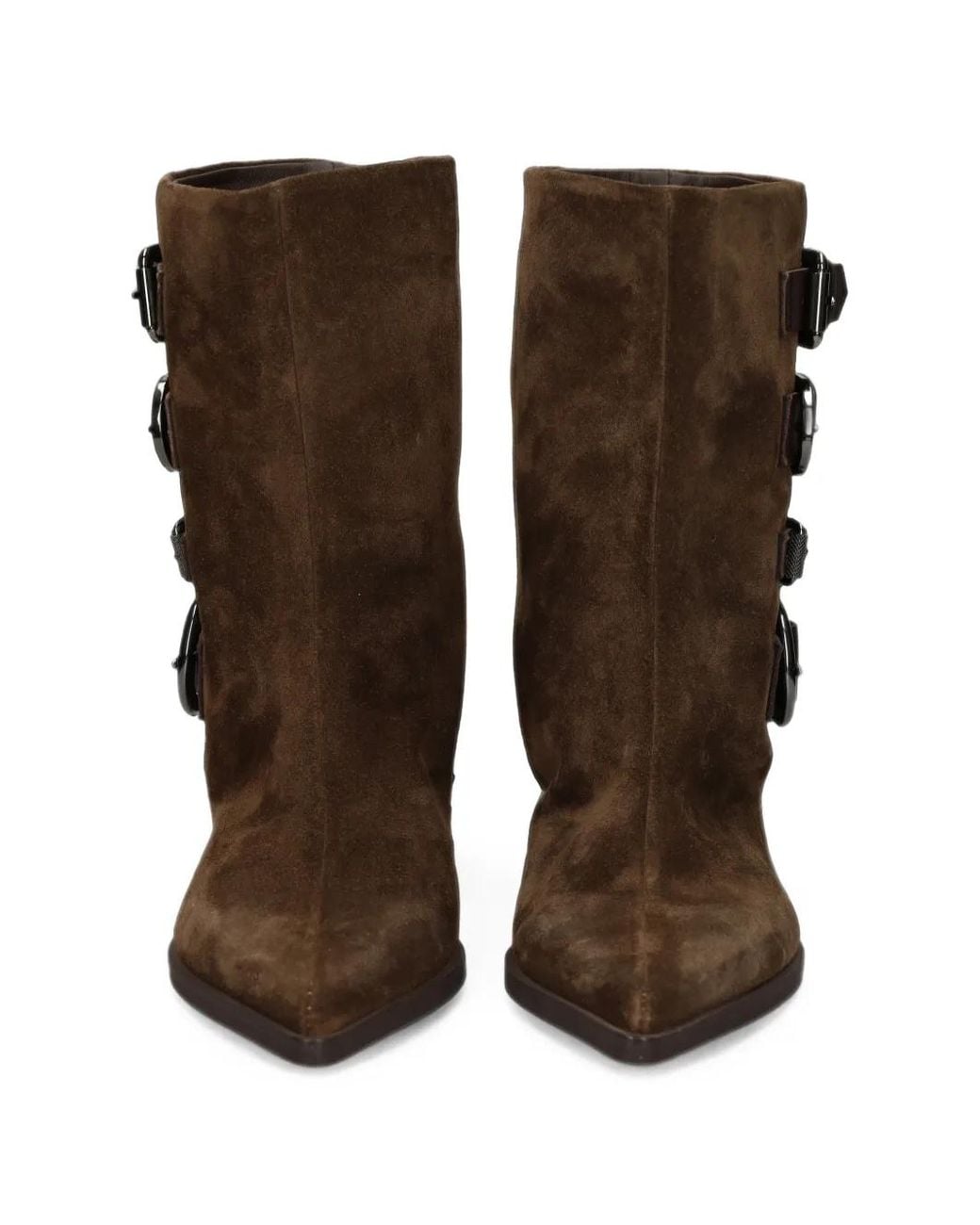 Elena Iachi Brown Bottines Pointues À Détail De Boucle 100 Mm