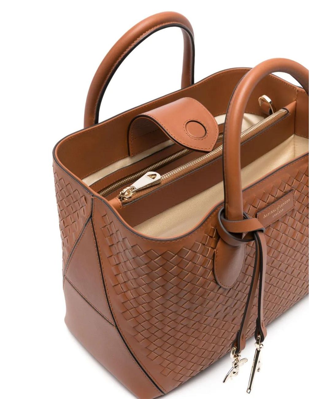 Aspinal Brown Medium London Woven Tote Bag