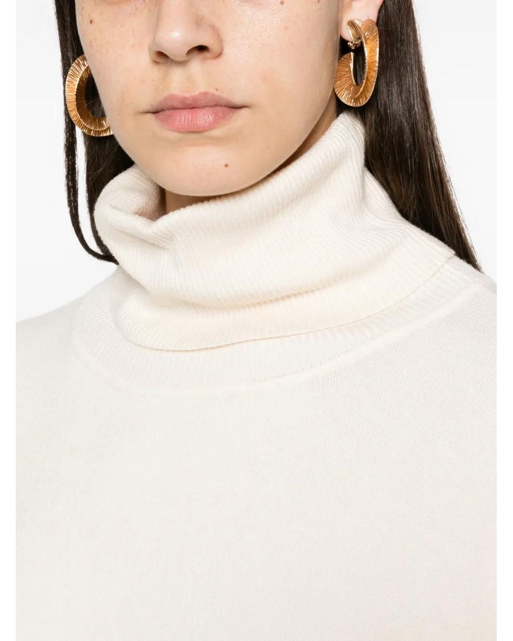 Please White Roll-Neck Side-Slit Sweater