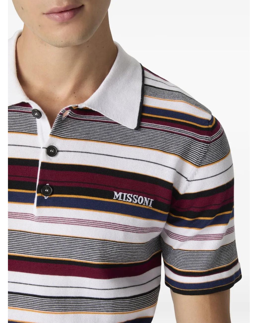 Missoni White Logo-Embroidered Striped Polo Shirt for men
