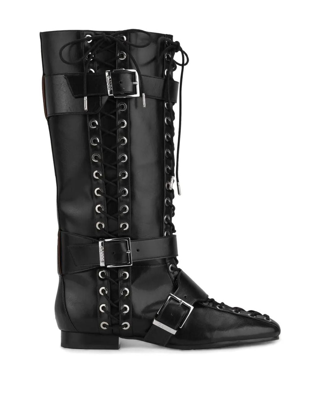 Ganni Black Lace-Up Boots