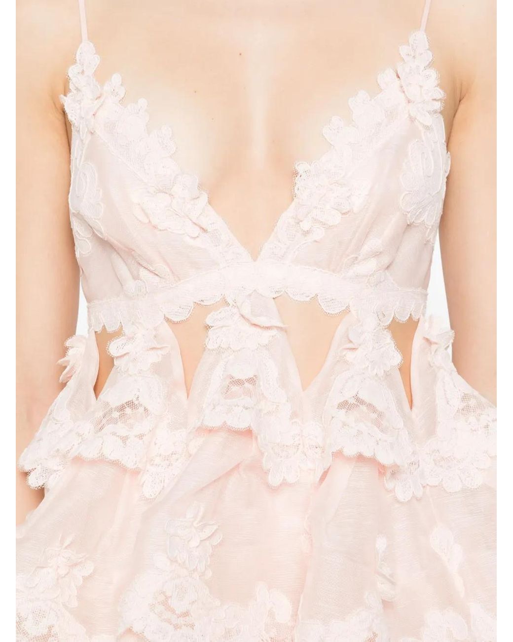 Zimmermann Pink Tiered Lace Maxi Dress