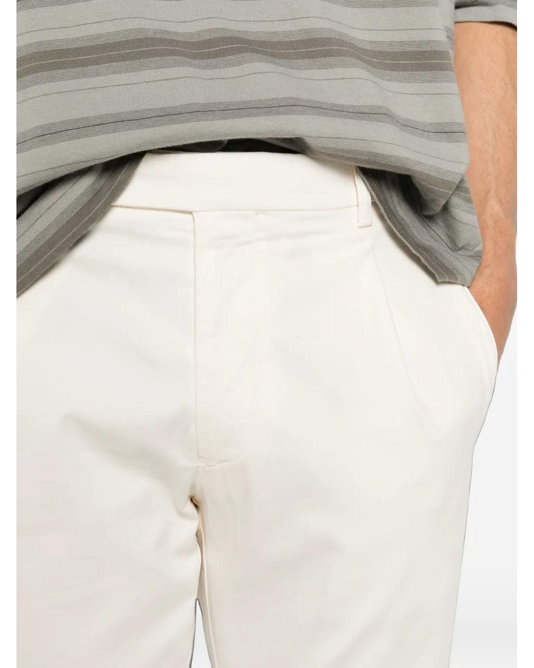 Berwich White Retro Long Pleated Trousers for men