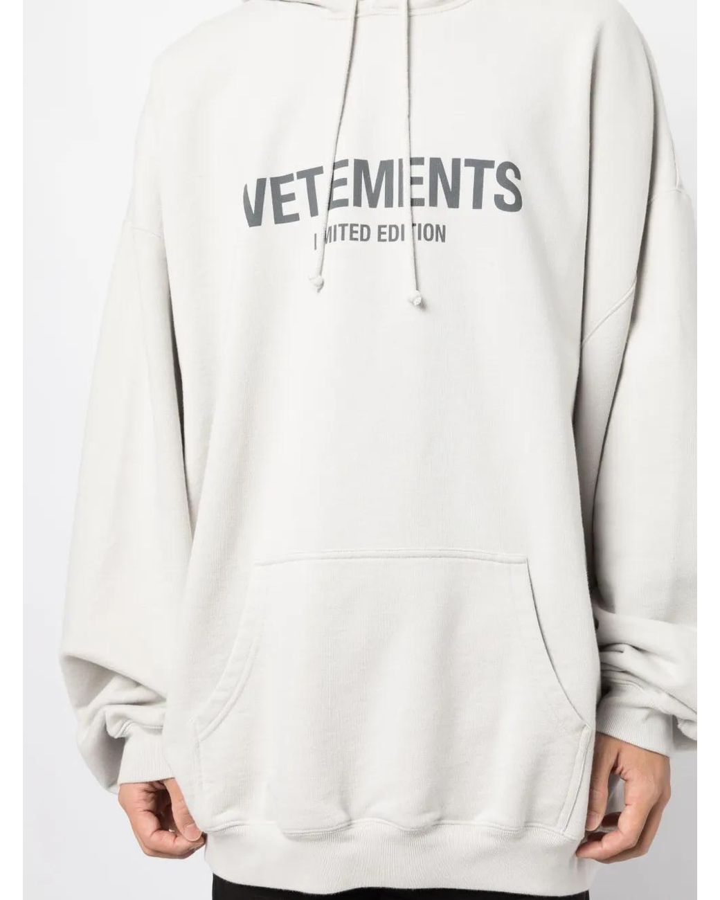 Vetements White Logo-Print Drawstring Hoodie for men