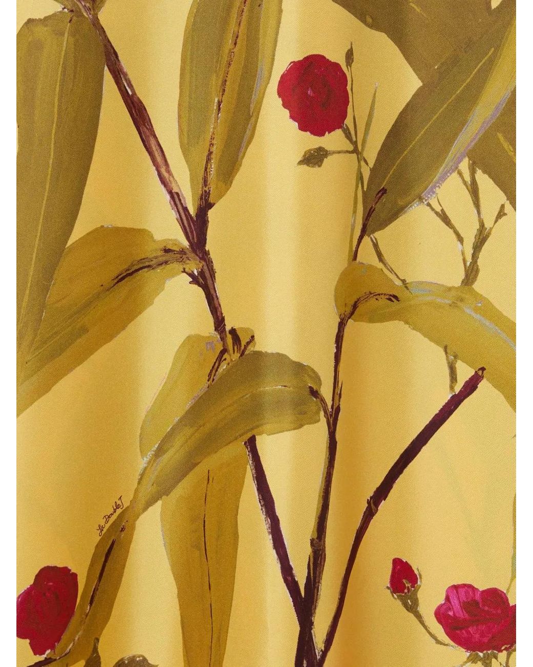 LaDoubleJ Metallic Floral-Print Swing Midi Day Dress