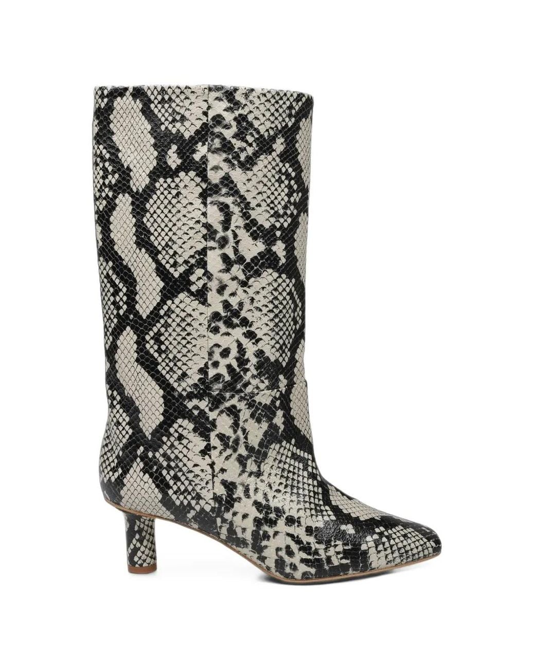Alysi Gray Snakeskin-Effect Leather Boots