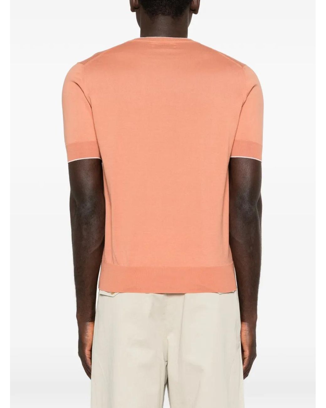 Brunello Cucinelli Orange Trimmed Short-Sleeve T-Shirt for men