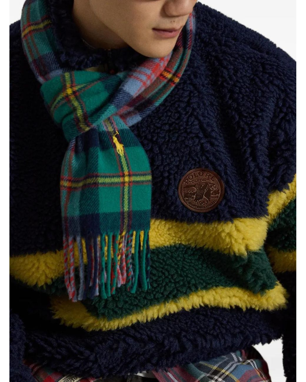 Polo Ralph Lauren Blue Striped Pile-Fleece Pullover for men
