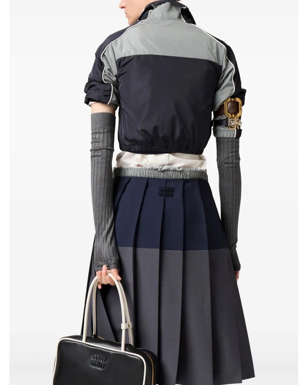 Miu Miu Black Technical Silk Zipper Blouson Jacket