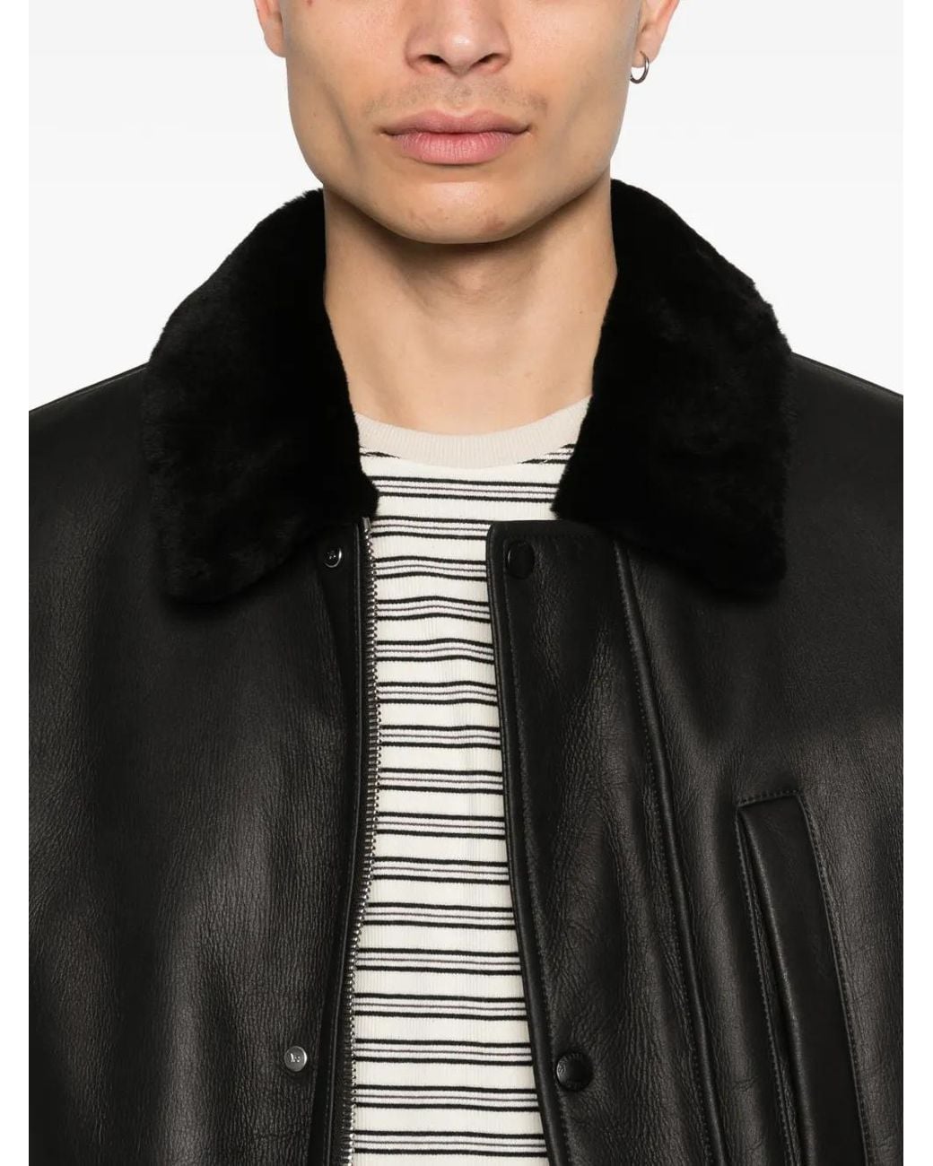 Yves Salomon Black Collared Pocket Leather Jacket for men