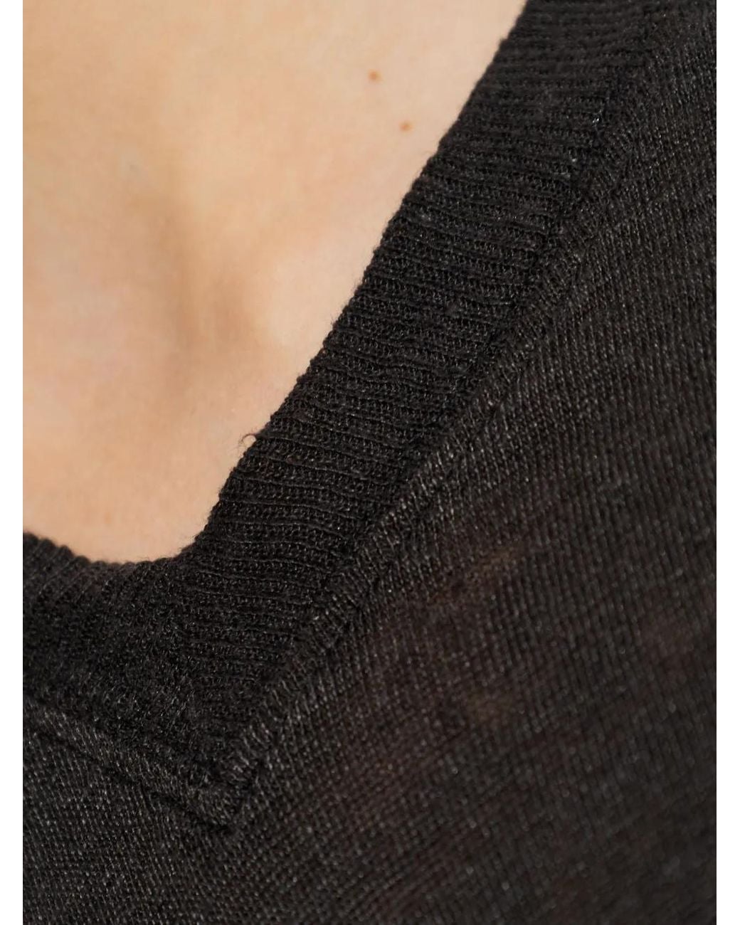 IRO Black V-Neck Linen T-Shirt