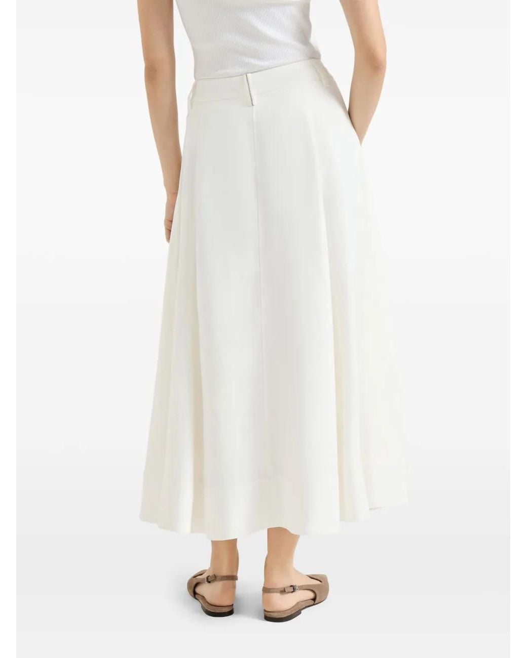 Brunello Cucinelli White Monili-detail Midi Skirt