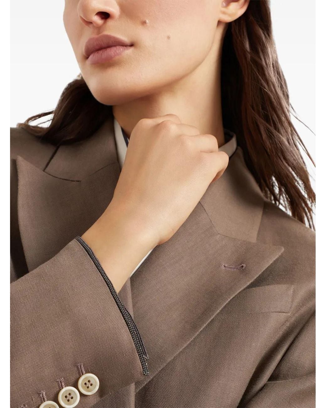 Brunello Cucinelli Twill Blazer Met Monili Detail in het Brown