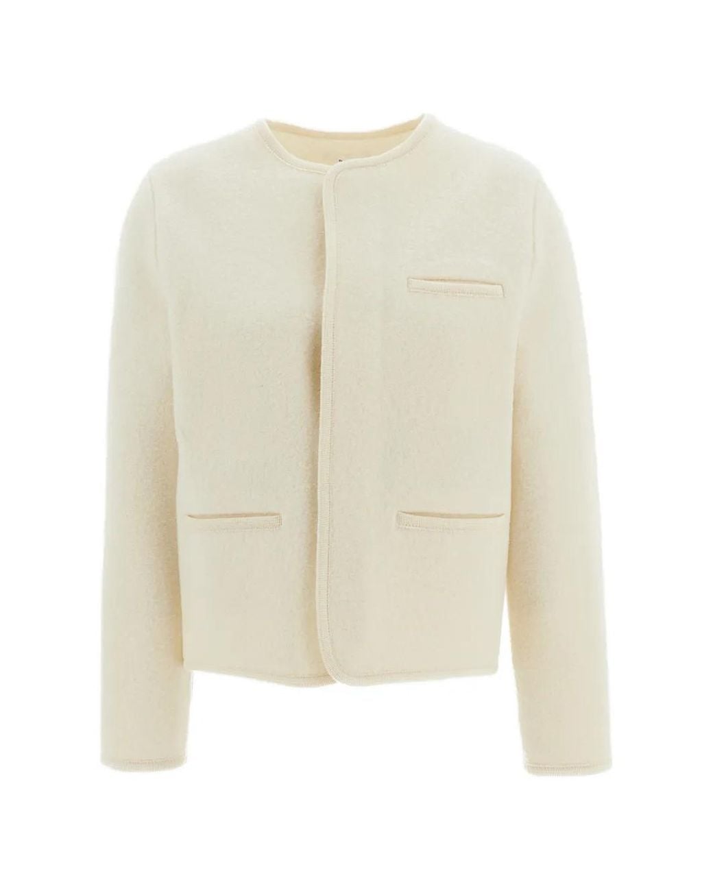Rier White Walker Fleece-Texture Pocket-Detail Jacket