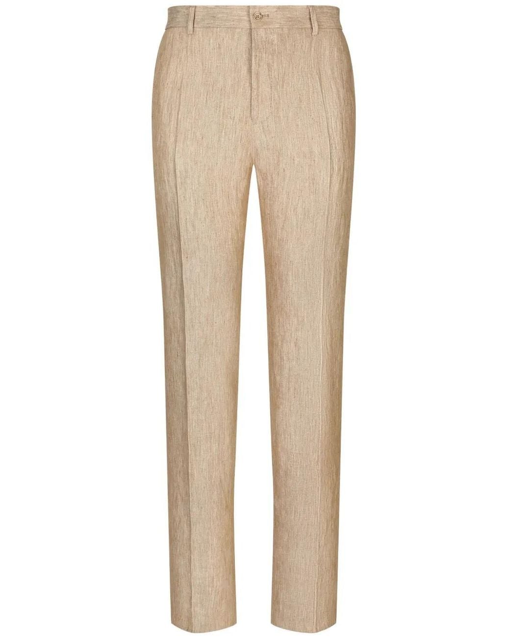 Dolce & Gabbana Natural Tapered Twill Linen Trousers for men