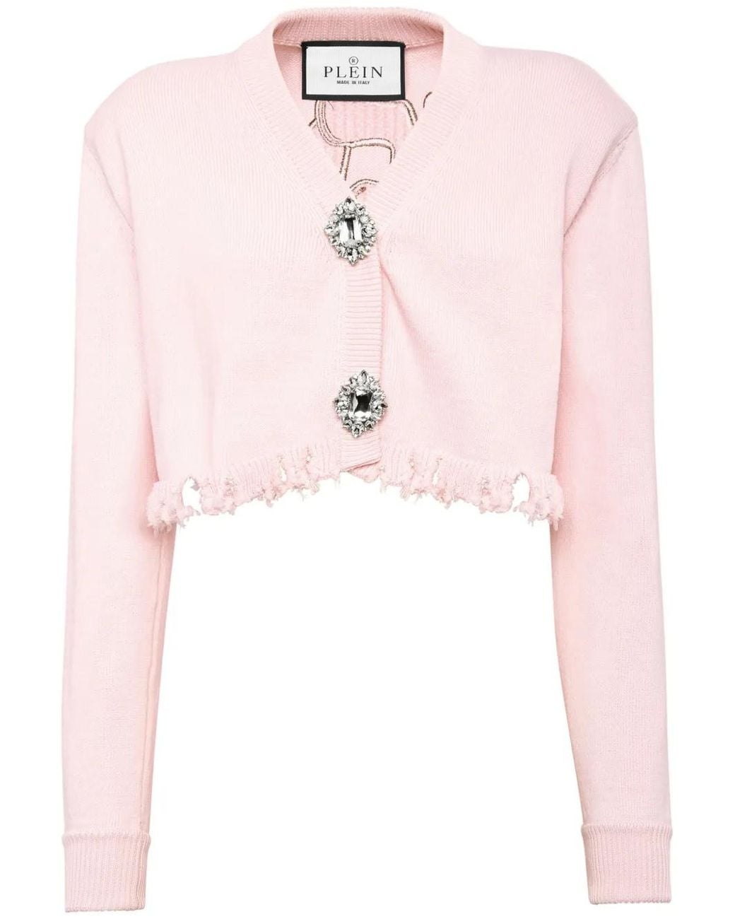 Philipp Plein Pink Logo-Embroidered Cropped Cotton Cardigan