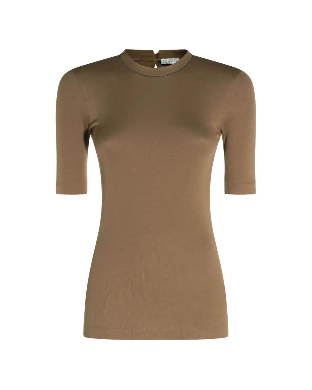 Brunello Cucinelli Natural Monili-Trim Ribbed T-Shirt