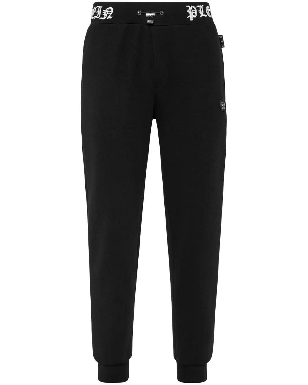 Philipp Plein Black Logo-Embroidery Track Pants for men