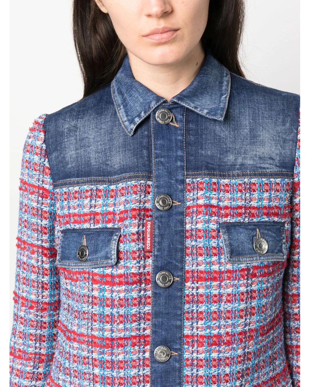 DSquared² Blue Panelled Tweed Denim Mini Dress