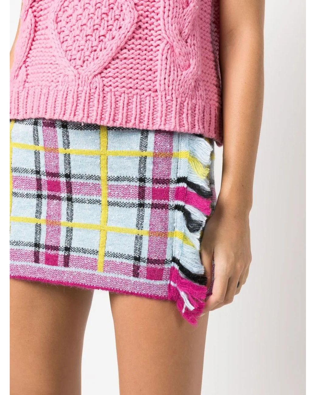 Cormio Pink Checked Wool-Blend Mini Skirt