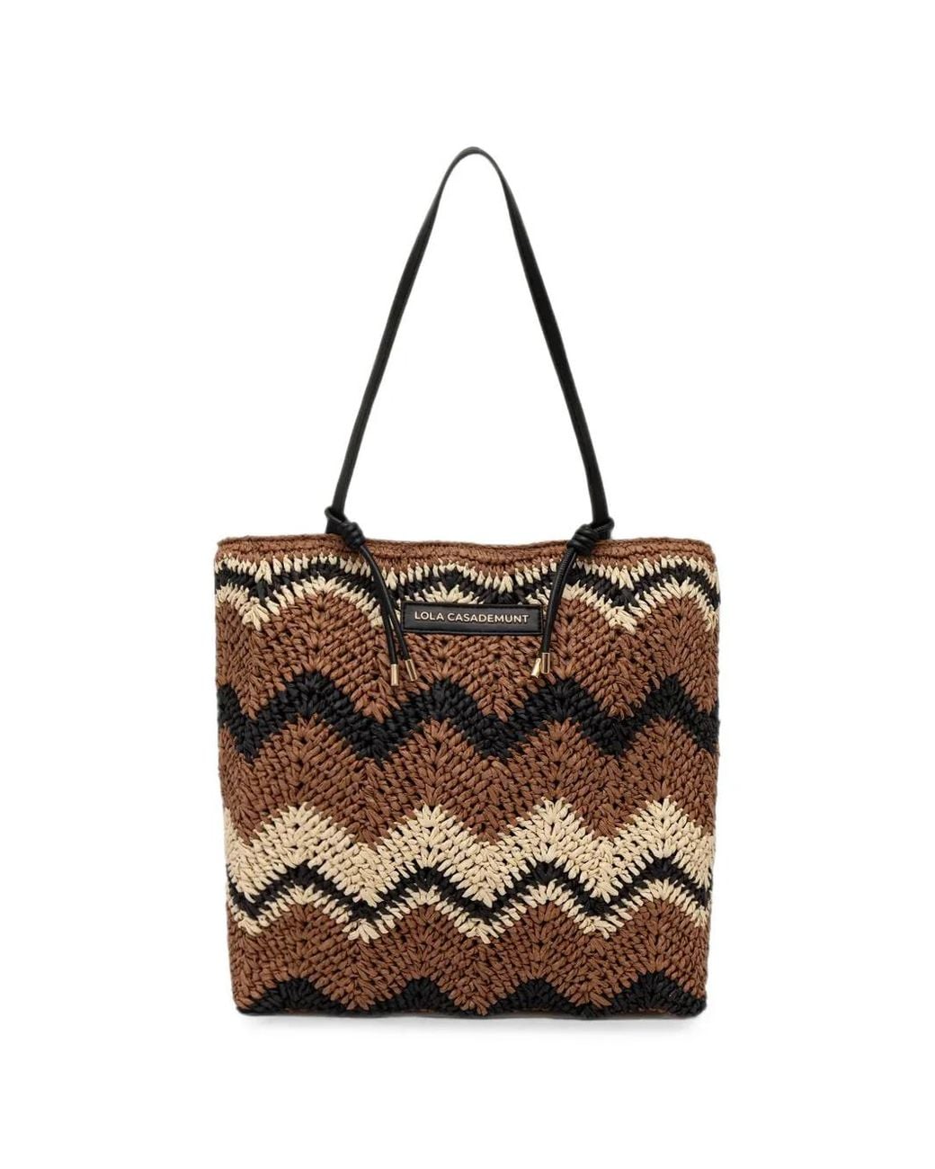 Lola Casademunt Brown Chevron-Knit Logo-Patch Tote Bag