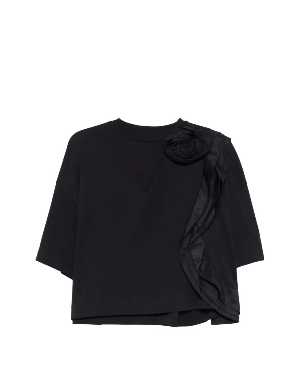 Max Mara Black Frilly Jersey T-Shirt