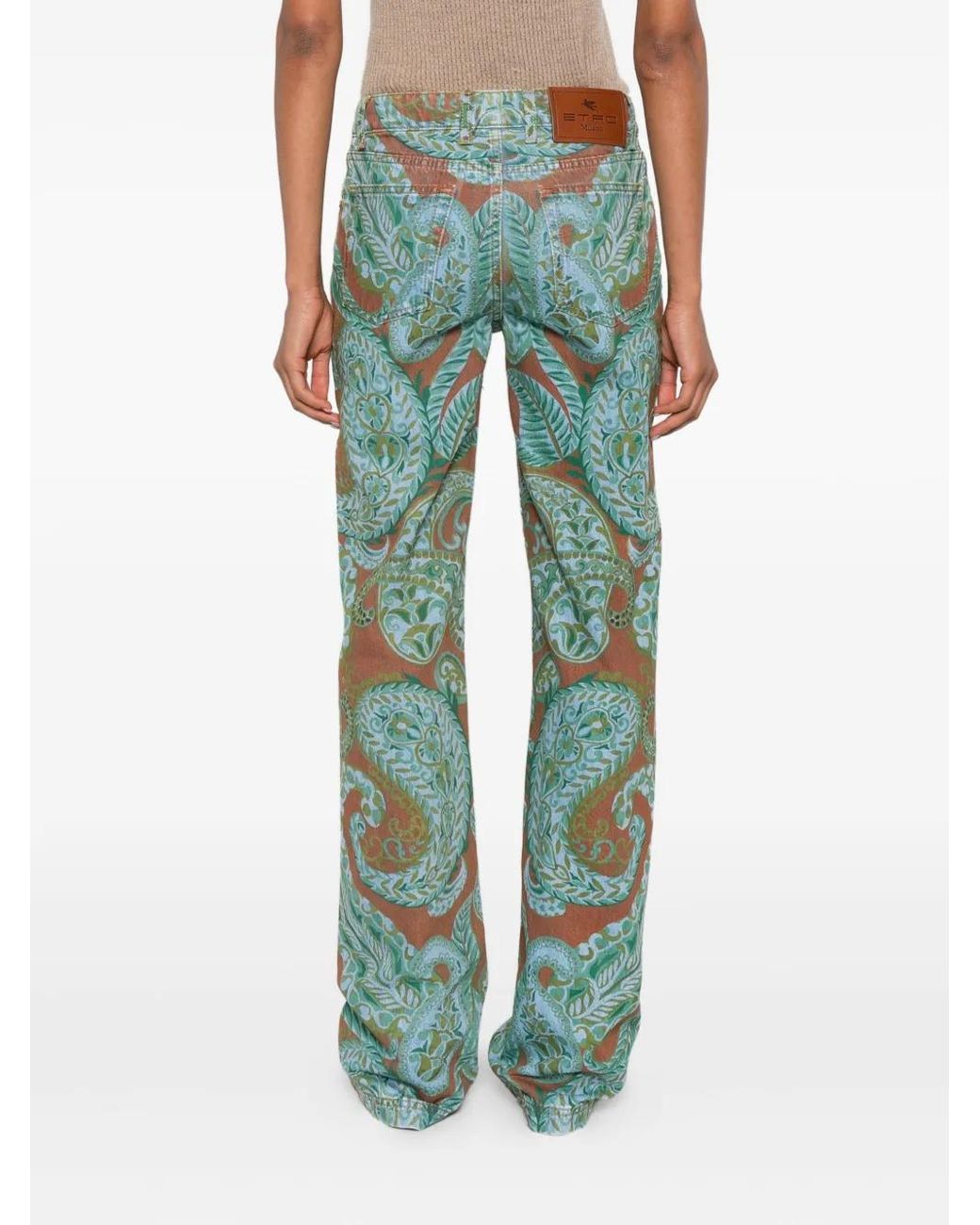 Etro Green Paisley-Print Straight-Leg Jeans