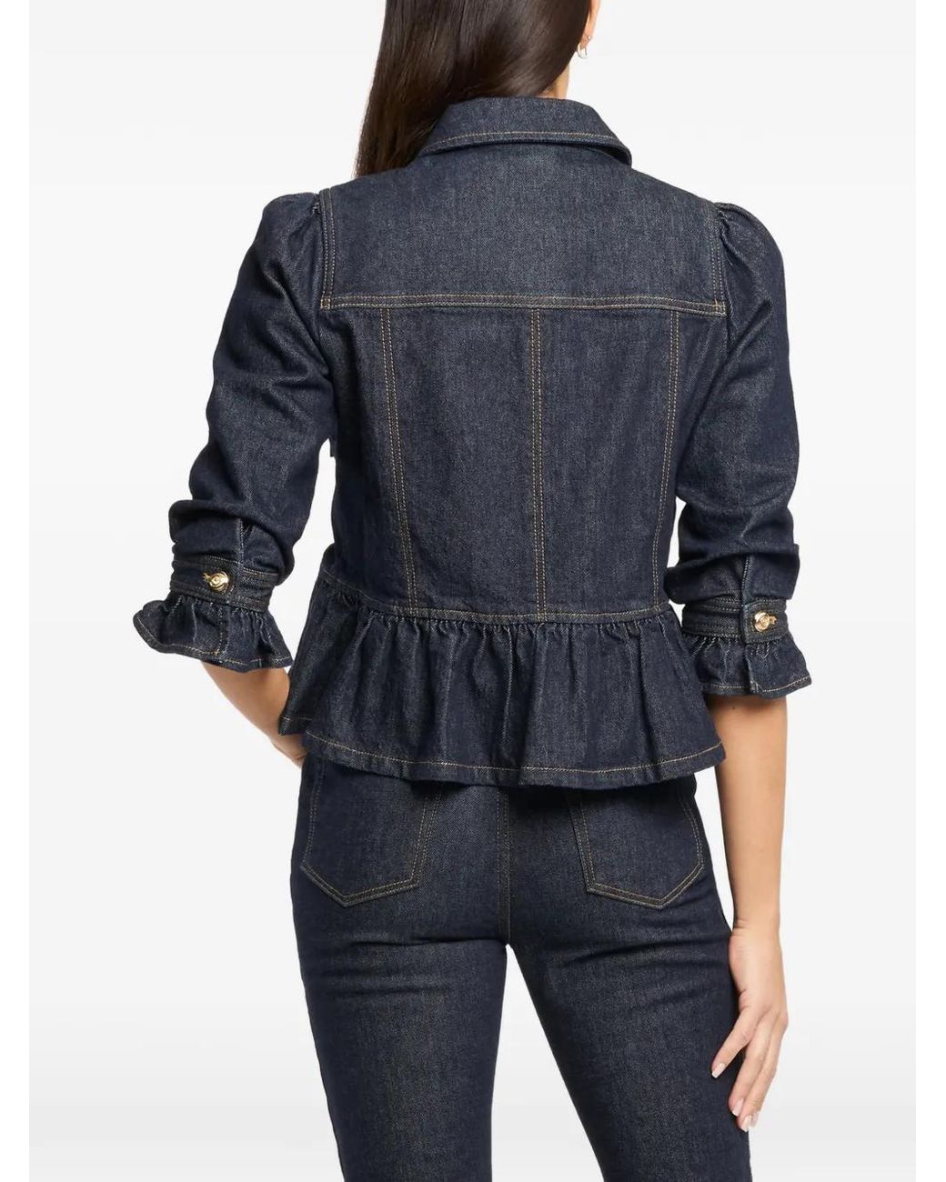 Cinq À Sept Blue Delanie Button-Up Ruffled-Sleeve Denim Jacket