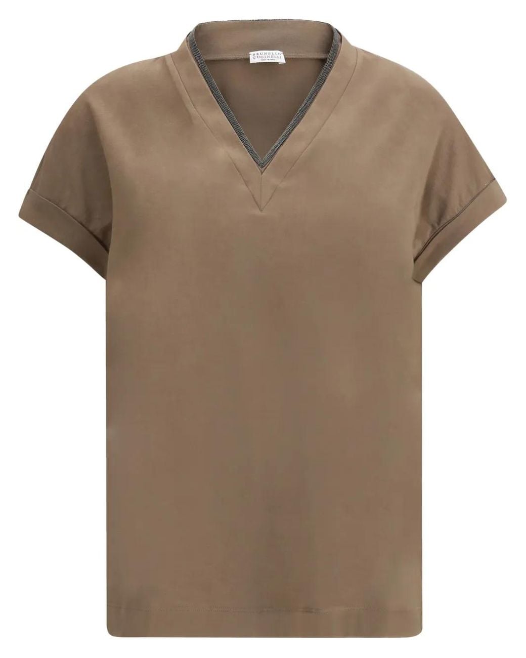 Brunello Cucinelli Brown T-Shirt With 'Precious' Neckline