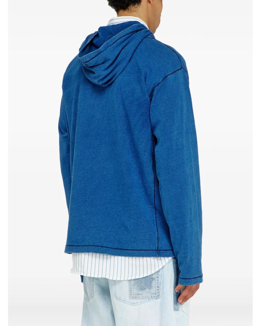 DIESEL Blue Hoodie Long-Sleeve T-Shirt With Shadow-Effect Patches for men