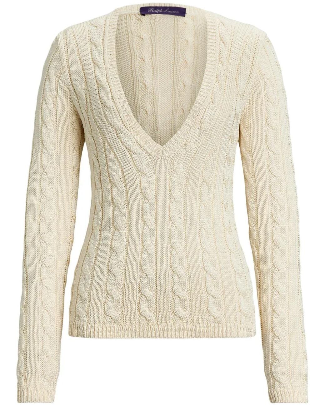 Ralph Lauren Natural Cable-Knit Silk V-Neck Jumper