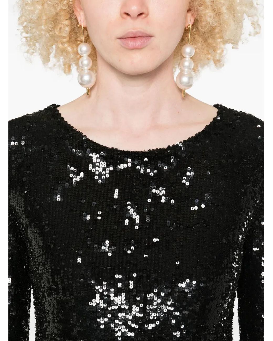 P.A.R.O.S.H. Black Sequin Long-Sleeve Dress