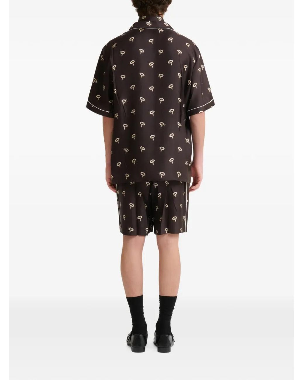 Marni Black Silk Twill Pajama Shorts With Floral Print for men