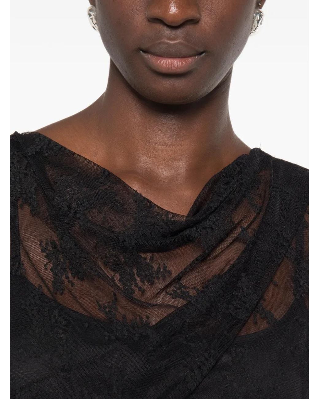 Imperial Black Draped Lace Blouse