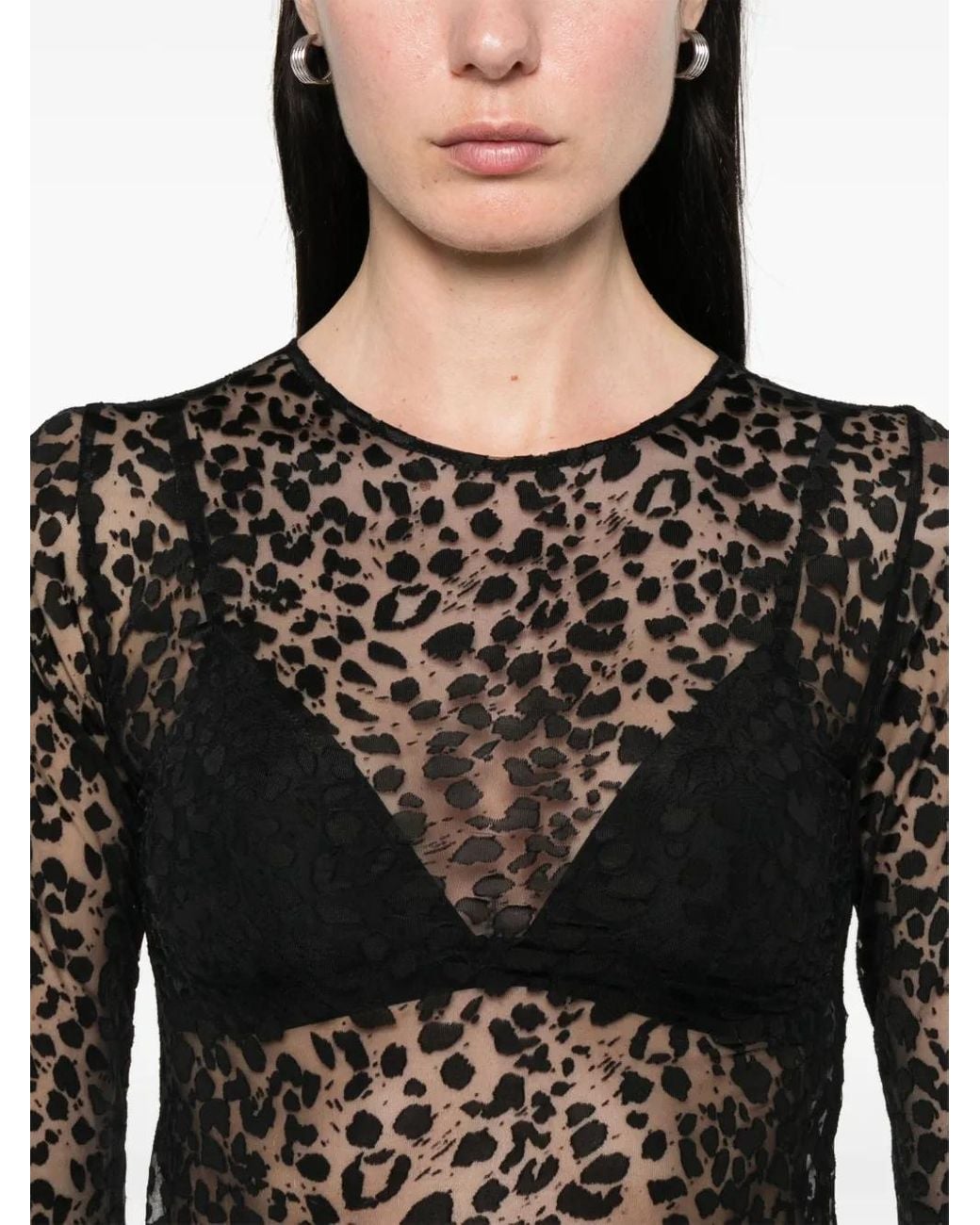 McQueen Black Semi-Sheer Leopard Print Top