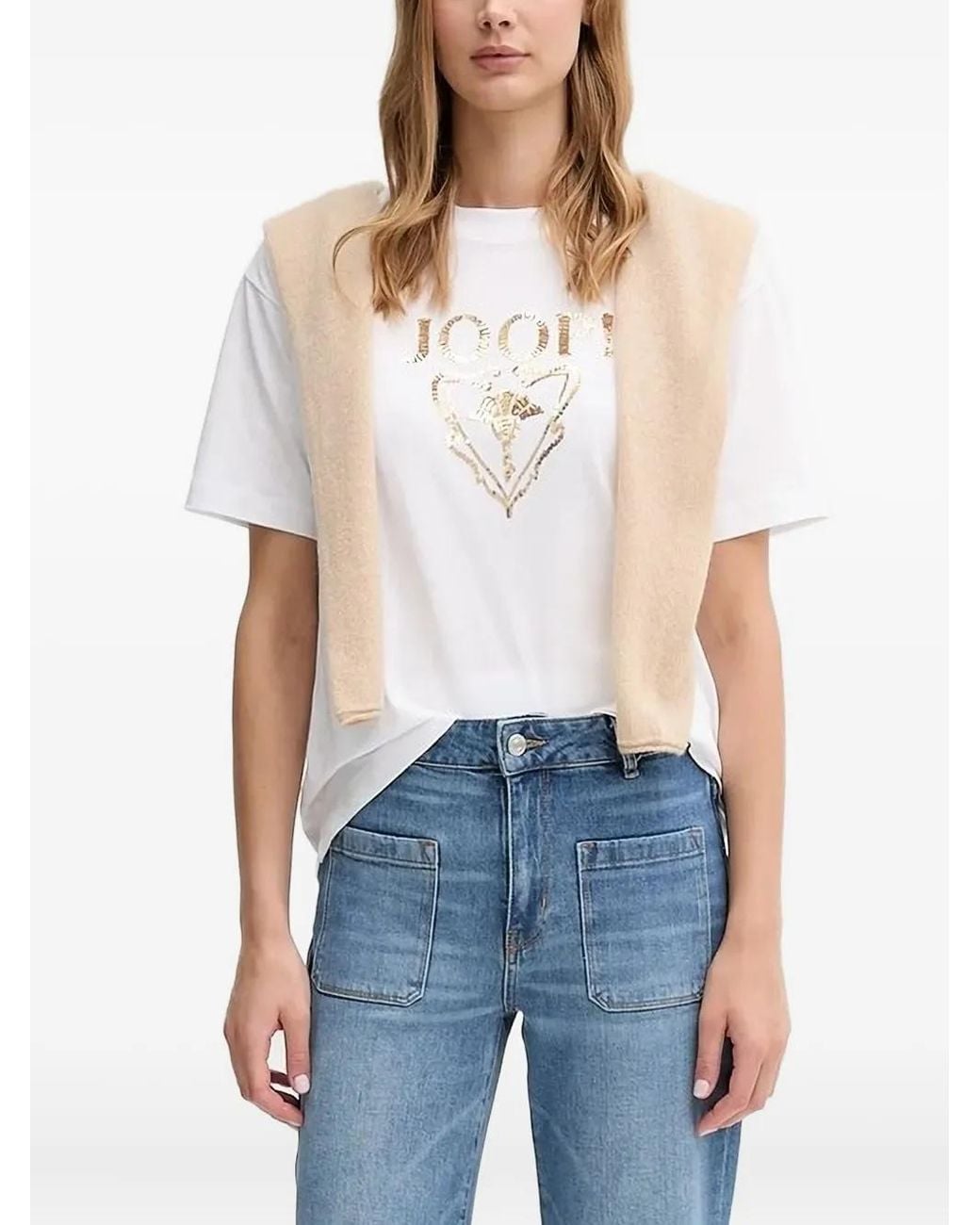 Joop! Blue Tomma Sequin-Embellished Logo Top