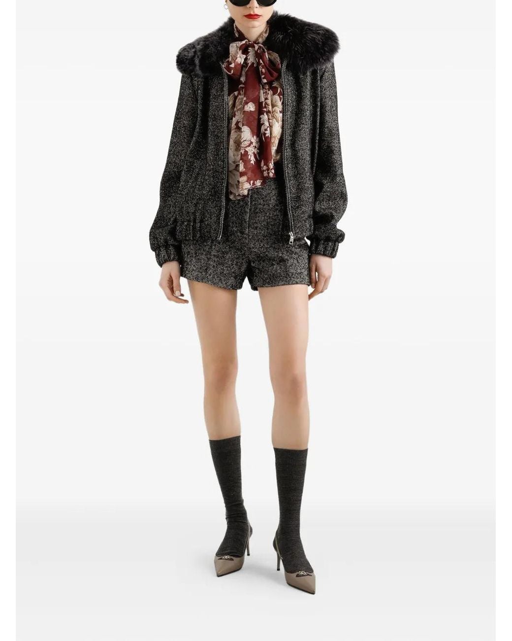 Dolce & Gabbana Black Herringbone Bomber Jacket