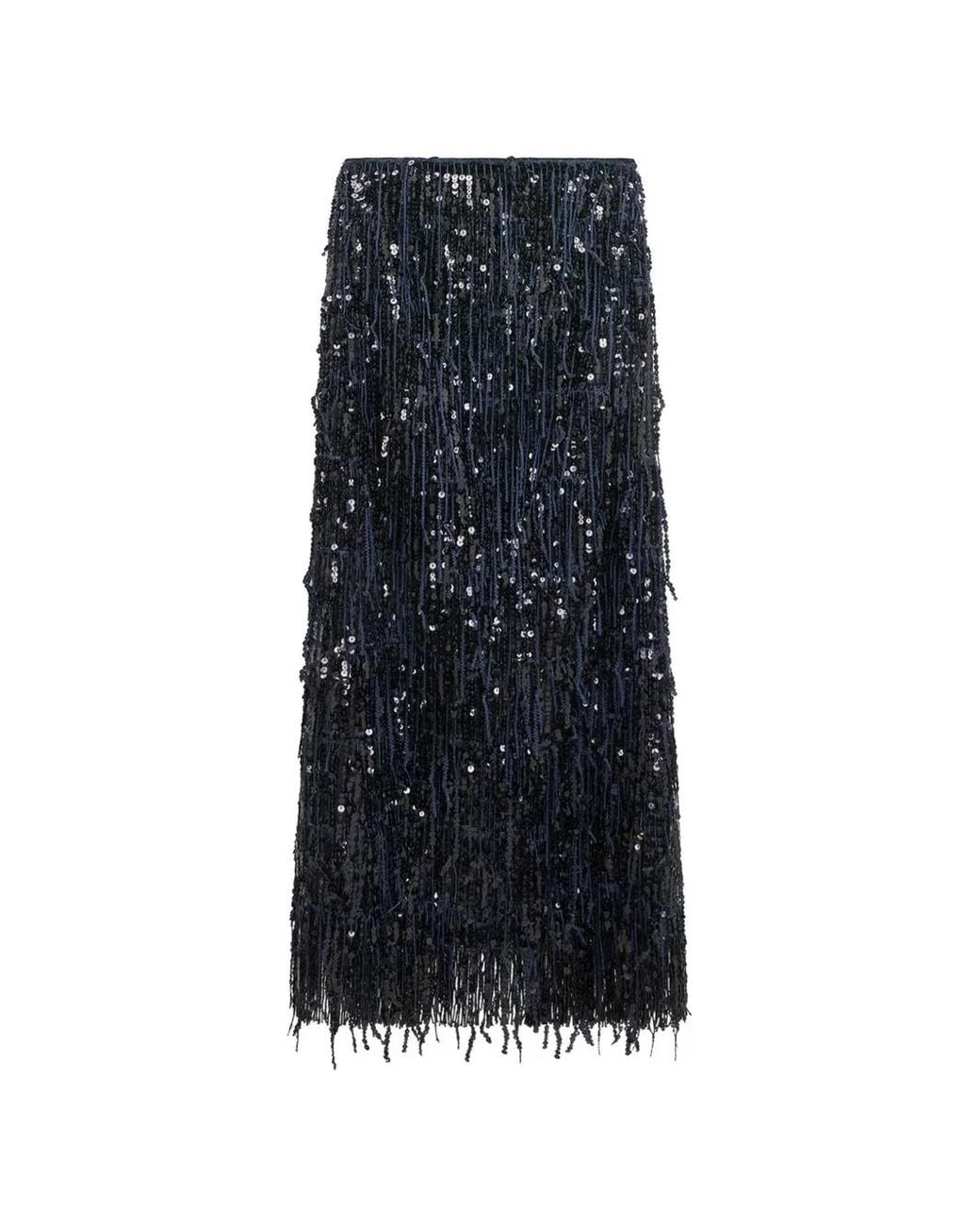 16Arlington Blue Dia Fringe-Sequin Maxi Skirt