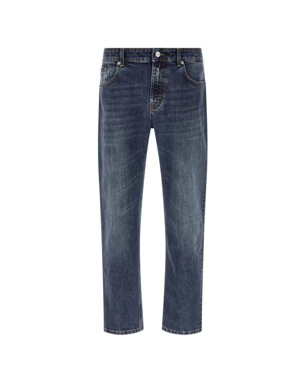 Department 5 Blue Contrast Stitching Straight Jeans for men