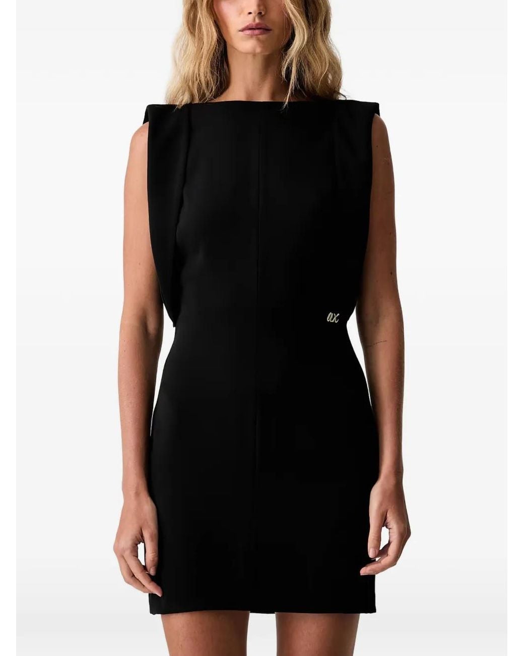 ARMANI EXCHANGE Black Padded-Shoulder Cowl-Back Mini Dress