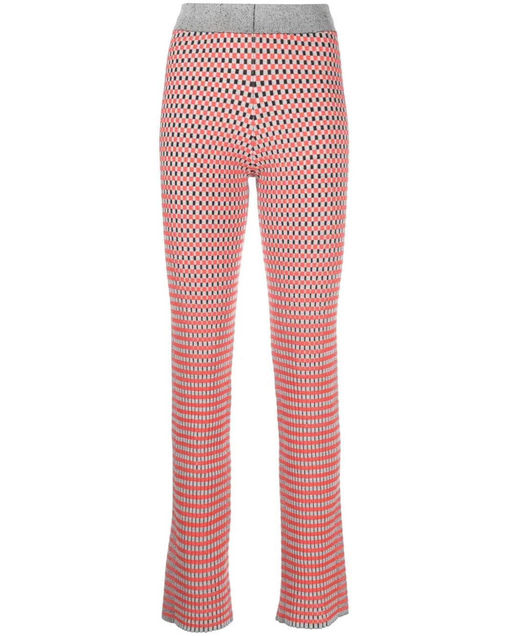 Rabanne Red Robe En Maille Nervurée À Carreaux