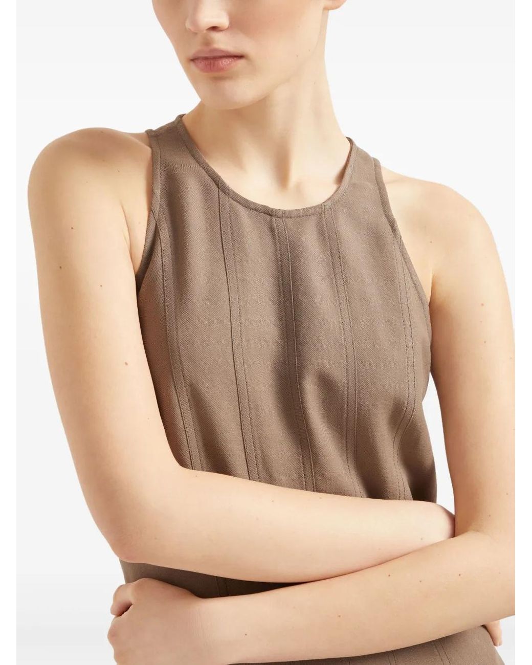 Brunello Cucinelli Brown Fluid Viscose And Linen Twill Dress