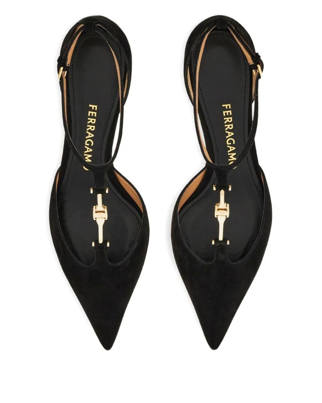 Ferragamo Black 40Mm T-Strap Buckle Pumps