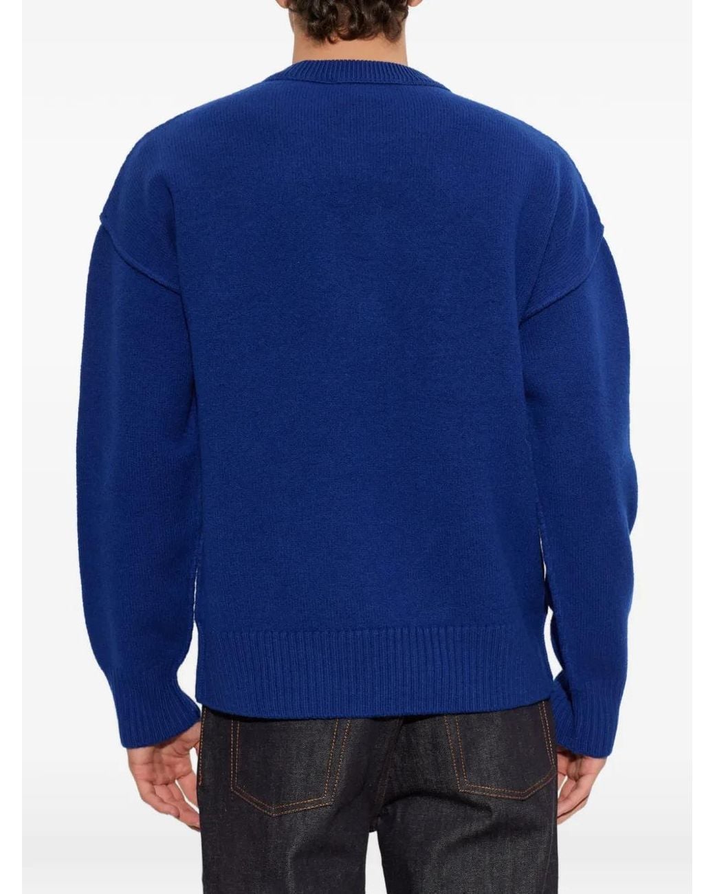 AMI Blue Crewneck Wool Sweater With Ami De Coeur